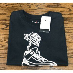 NEW Black Cotton Women Jordan Flight Graphic Rose & Shoe Crew Neck T-Shirts